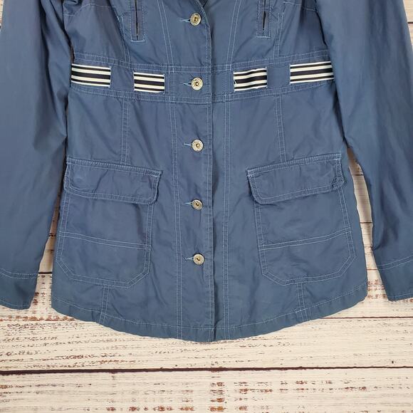 Free People Utility Trench Coat Sz 2 Steel Blue Lightweight Chore Style Jacket - Picture 7 of 9